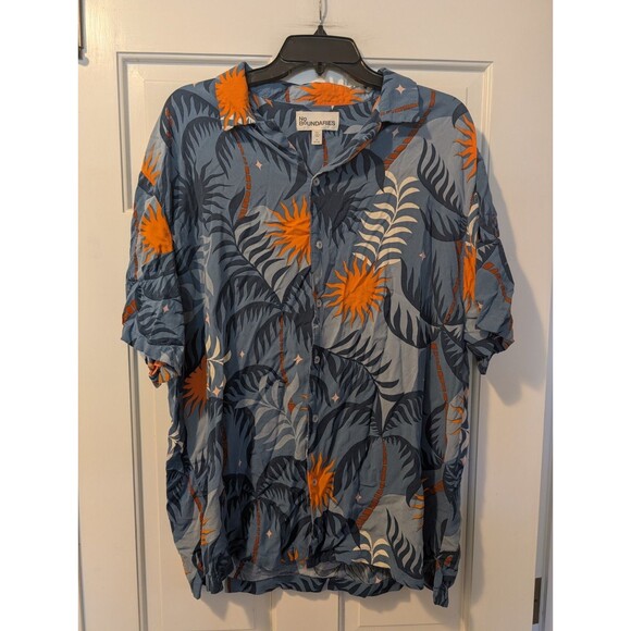 No Boundaries Men’s XL Blue Orange Tropical Hawaiian Button Up Shirt Sun Palms - Picture 2 of 10